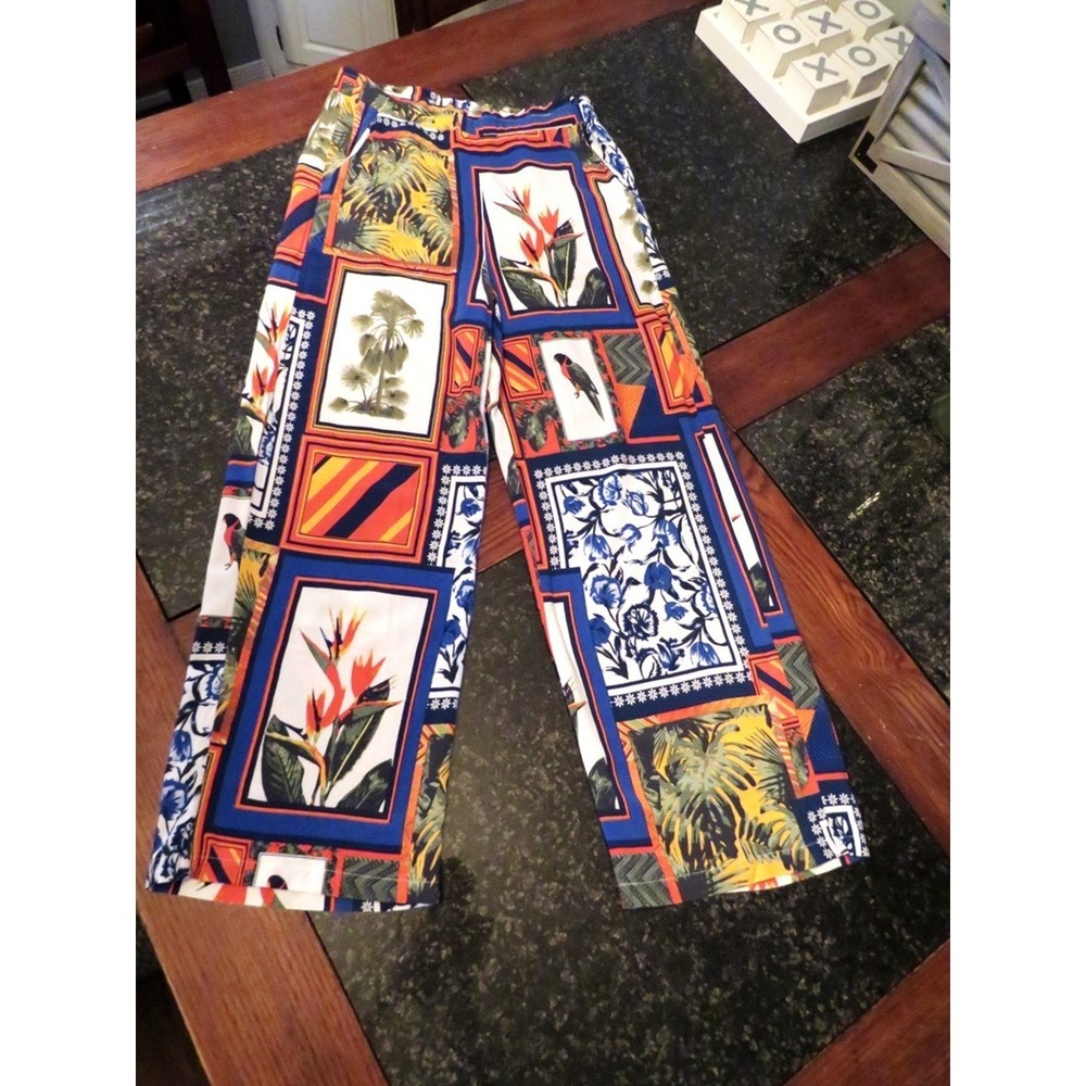 Crosby Tropical Print Palazzo Pants Wide Leg 100% Rayon Resort Lounge Pants S‎